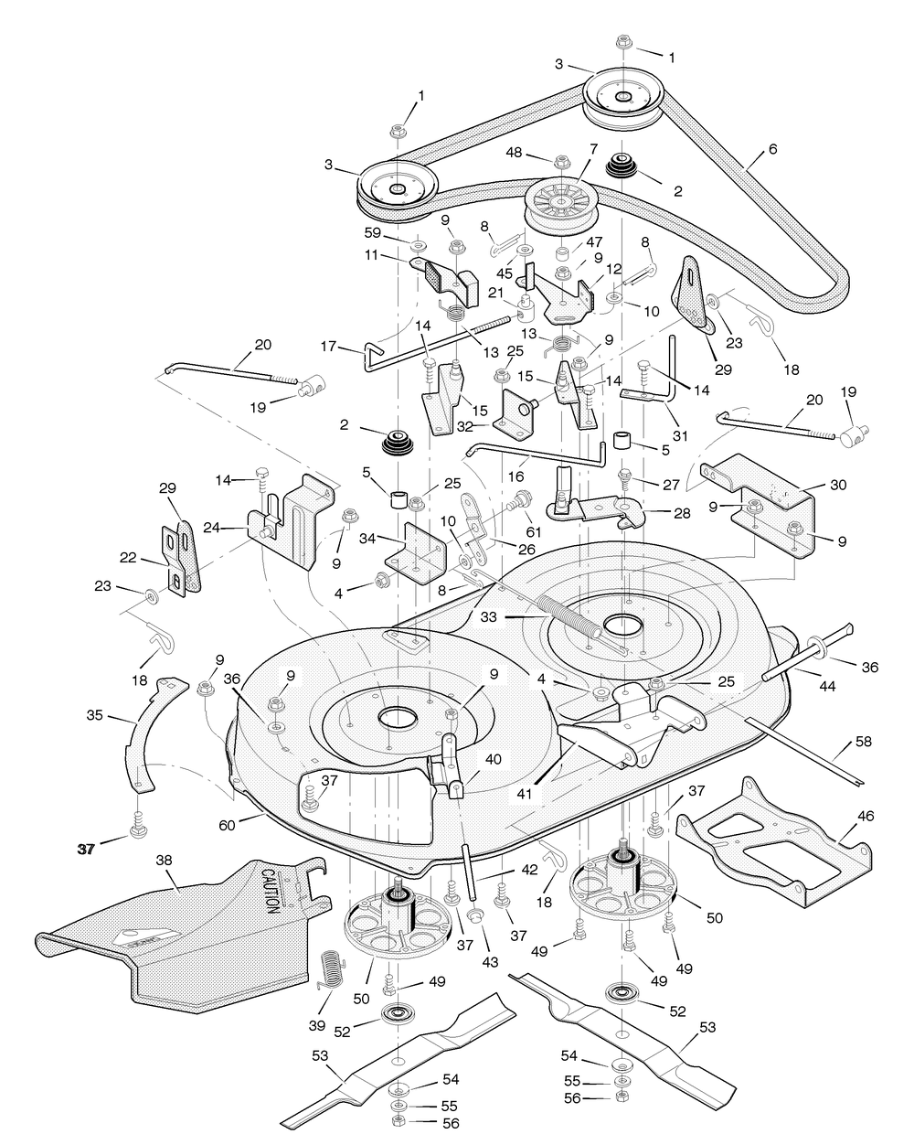 Mower Housing Diagram and Parts List for 387002X83A 2004 Briggs and Stratton Lawn Tractor